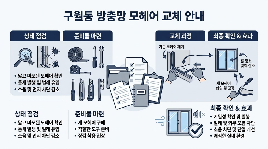 구월동 방충망 모헤어 교체
